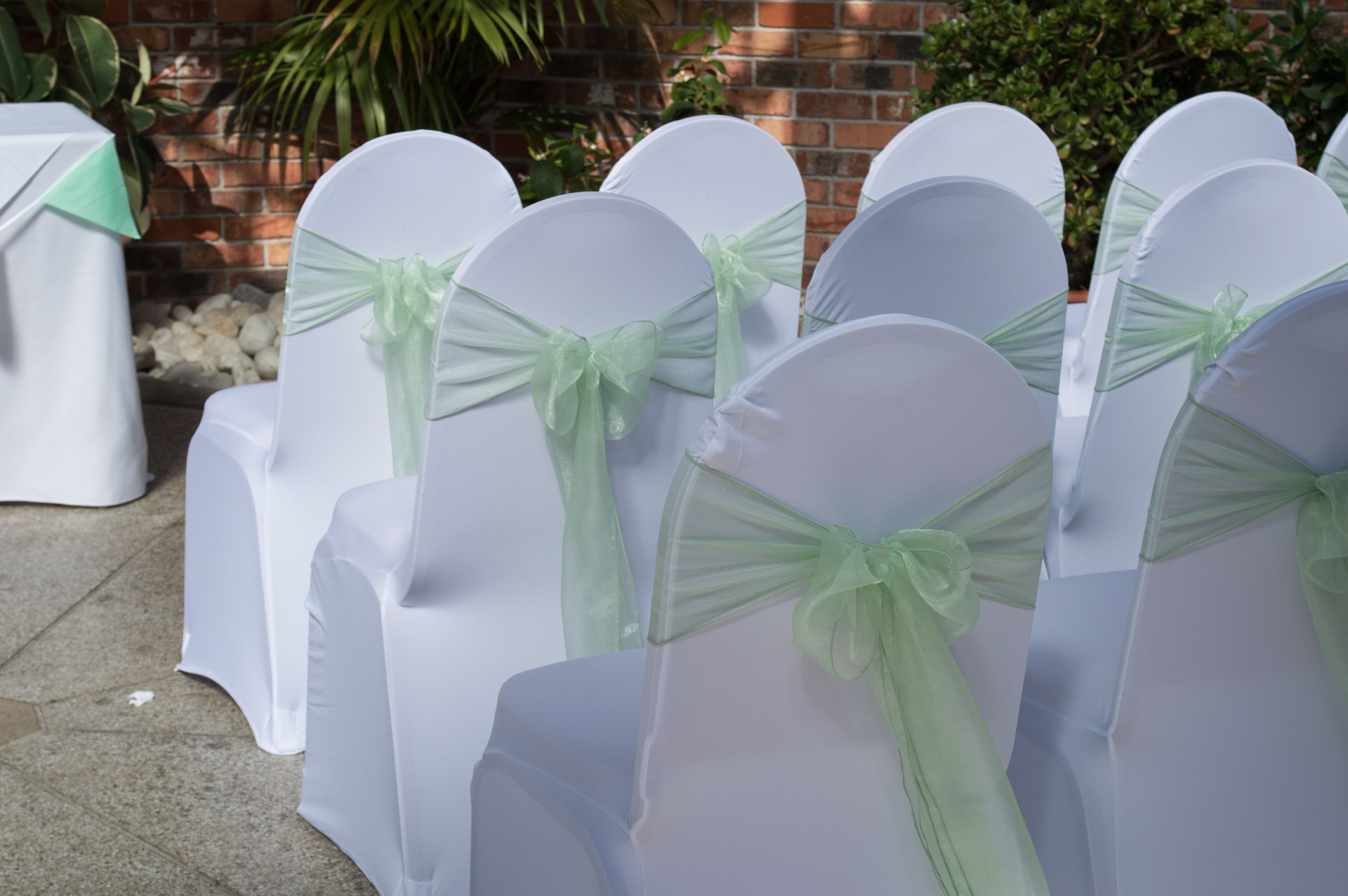 Rows of chairs with covers